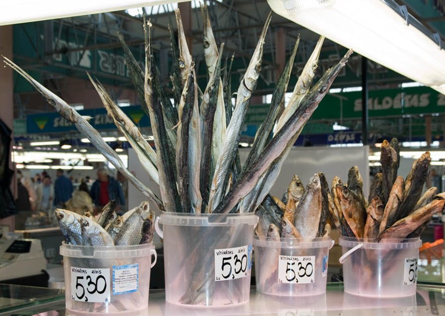 Fish on sale at a Latvian market, (photo by Micah Sarut)